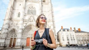 Woman traveling in Nantes city, France